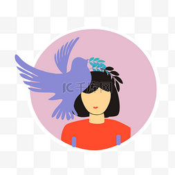 童话模板图片_女孩小鸟紫色蓝色图片创意