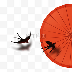 燕子元素图片_古风雨伞红色雨伞燕子