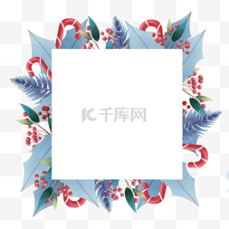 方形蓝色装饰图片_水彩圣诞植物花卉方形边框