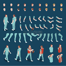 人腿腿图标图片_男性角色构造函数的大型等轴测头