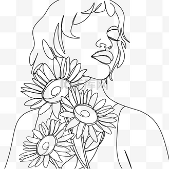女人向日葵线条画抽象
