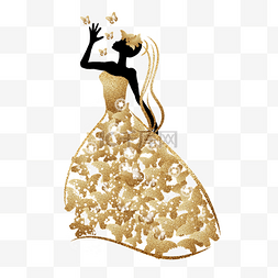 可爱的新娘图片_新娘抽象金色婚纱跳舞