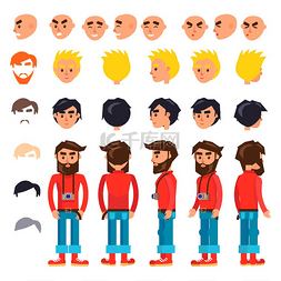 男人头发素材图片_时髦卡通人物构造器具有各种头部