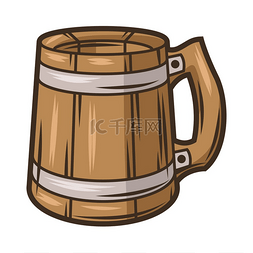装啤酒的木制马克杯插图雕刻手绘