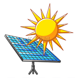 太阳能电池板和太阳的插图。