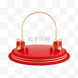 台子上有礼盒图片_红色C4D立体圣诞节礼包展台