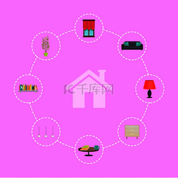 灯具现代图片_室内装饰元素环绕的房屋图标现代