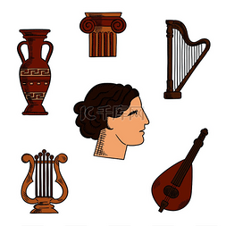 希腊符号图片_古希腊的建筑、音乐和艺术符号与