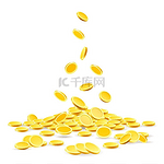 硬币成堆金币货币堆矢量图白色背景上孤立的古代货币宝藏金币堆