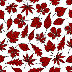 无缝树叶图片_白色背景上的红色秋季落叶无缝图