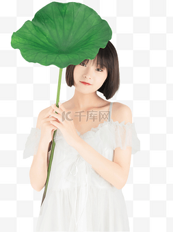 荷花图片_夏季女孩人物手拿荷叶