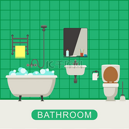 家具用品首页图片_浴室的平面插图。带马桶、水槽和