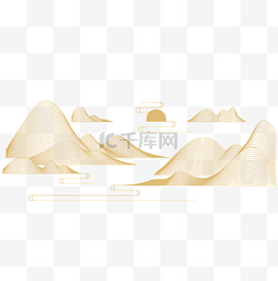 中式金色线条山水