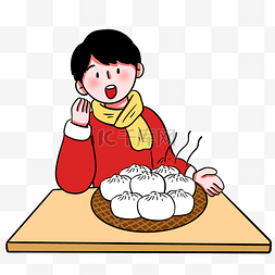 春节传统食物图片_新年活动吃包子男孩除夕习俗冬至