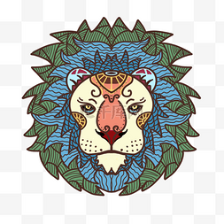 彩色狮子图片_抽象民族风格十二星座之狮子彩色