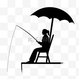 遮阳伞下钓鱼女人剪影