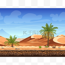 手绘无缝背景图片_矢量无缝背景-沙漠中的棕榈树