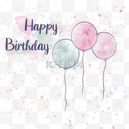 粉红色蓝色气球图片_水彩生日庆祝气球