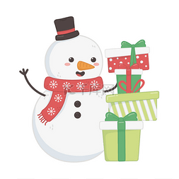 雪人与堆积如山的礼品盒装饰圣诞