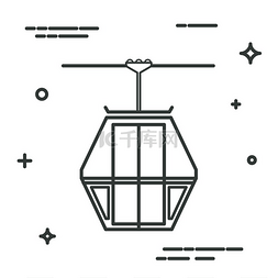 直线型缆车线条图标在白色背景上