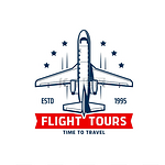 飞行旅游图标、航空旅行或航空旅游与飞机、矢量标志。