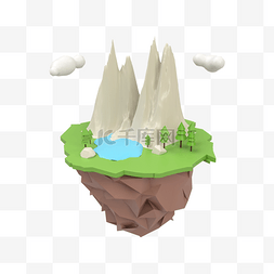 荒芜的小岛图片_3D立体多边形小岛