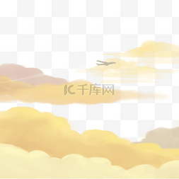 飞机和黄色水彩云朵自然风景