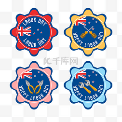 蓝色齿轮劳动节新西兰标签