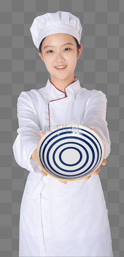 女厨师人物图片_年轻女厨师拿着盘子