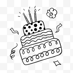 黑白的图片_线稿生日涂鸦点燃蜡烛的蛋糕