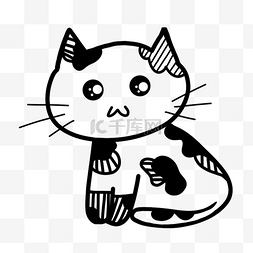 创意黑白单色涂鸦线条猫咪