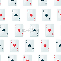 扑克红桃心图片_无缝模式与四个 ace 扑克牌套装。