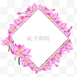 方形边框粉色图片_方形粉色水彩荷花花卉