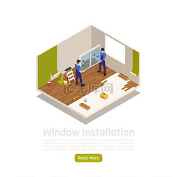 玻璃窗矢量图片_房屋公寓房间改造改造等距室内视