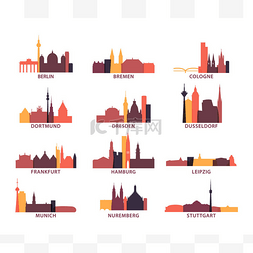 德国城市图片_德国城市图标设置天际线矢量标志