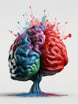科技感大脑图片_彩色创意碰撞大脑人体器官3D元素