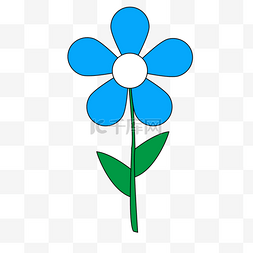 绿叶蓝色白蕊花朵花剪贴画