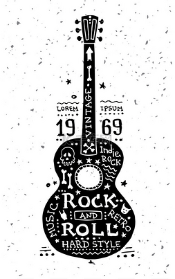 老式 grunge 标签与吉他的插图