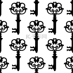 复古钥匙图片_复古钥匙黑色轮廓无缝图案有花纹