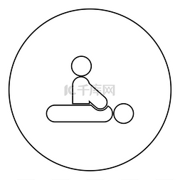 圆形轮廓矢量图中的按摩治疗师图