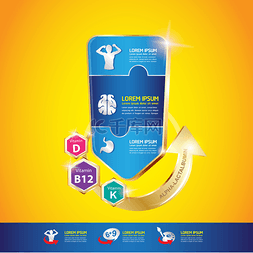 金蓝色背景图图片_孩子欧米茄钙和维生素-概念标志