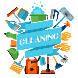 cleaning图片_Housekeeping background with cleaning icons. 
