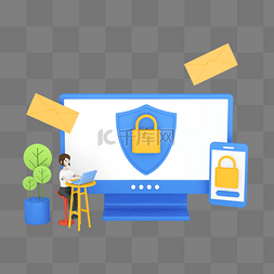 it办公图片_C4D立体蓝色网络信息数据安全保护