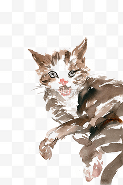 水墨画猫素材图片_可爱的小猫