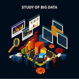 研究数据矢量图片_等距大数据分析组合与大数据和统