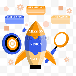 价值企业价值图片_商务团队人物插画蓝色火箭