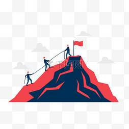 男人蓝色图片_爬山运动概念插画三人合作攀爬到