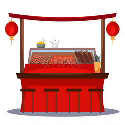 Food图片_Asian food counter. Outdoor restaurant with f