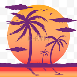 棕榈剪影图片_复古风格夏日海滩棕榈剪影渐变海