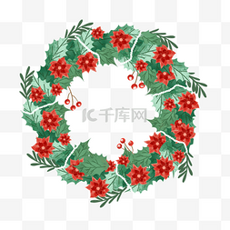 文化绿植图片_红色小花浆果圆形圣诞花环